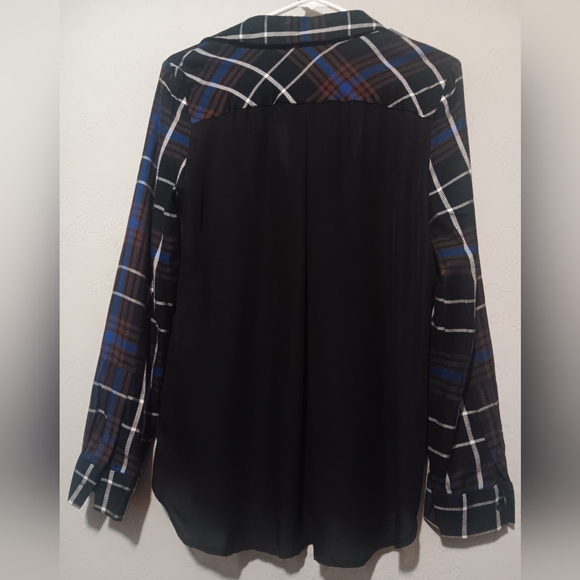 L' AGENCE Denise Plaid Silk S/P Hannel Button Down Shirt Black/ Brown/White - Picture 12 of 14